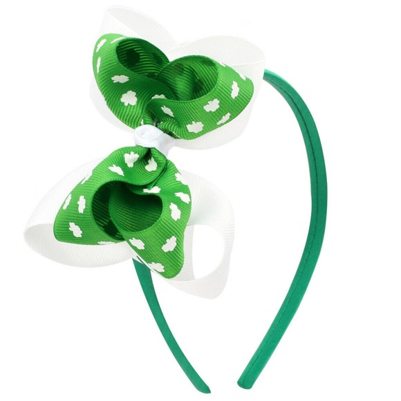 Set of 3 Girls Headbands St. Patrick's Day St. Patty.s Day Shamrock Hair Bows - Picture 4 of 4